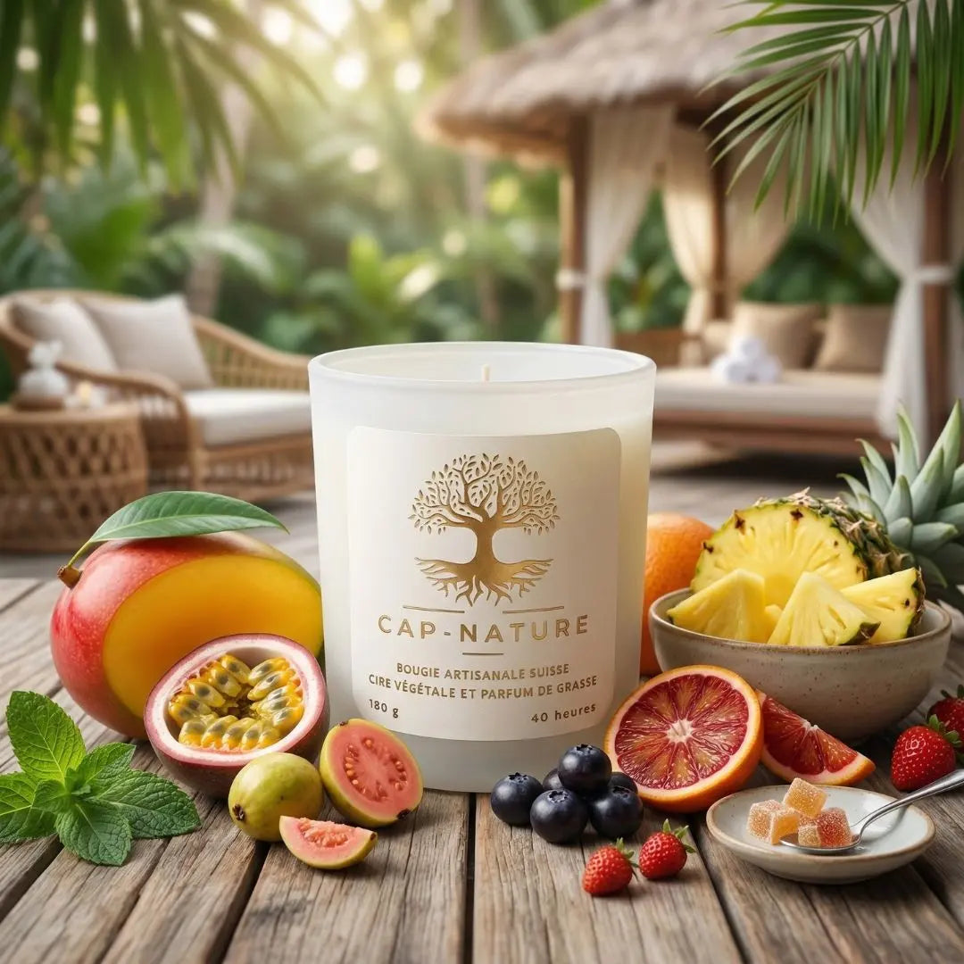 Bougie parfumée Fruits Tropicaux – Énergie solaire & gourmandise exotique