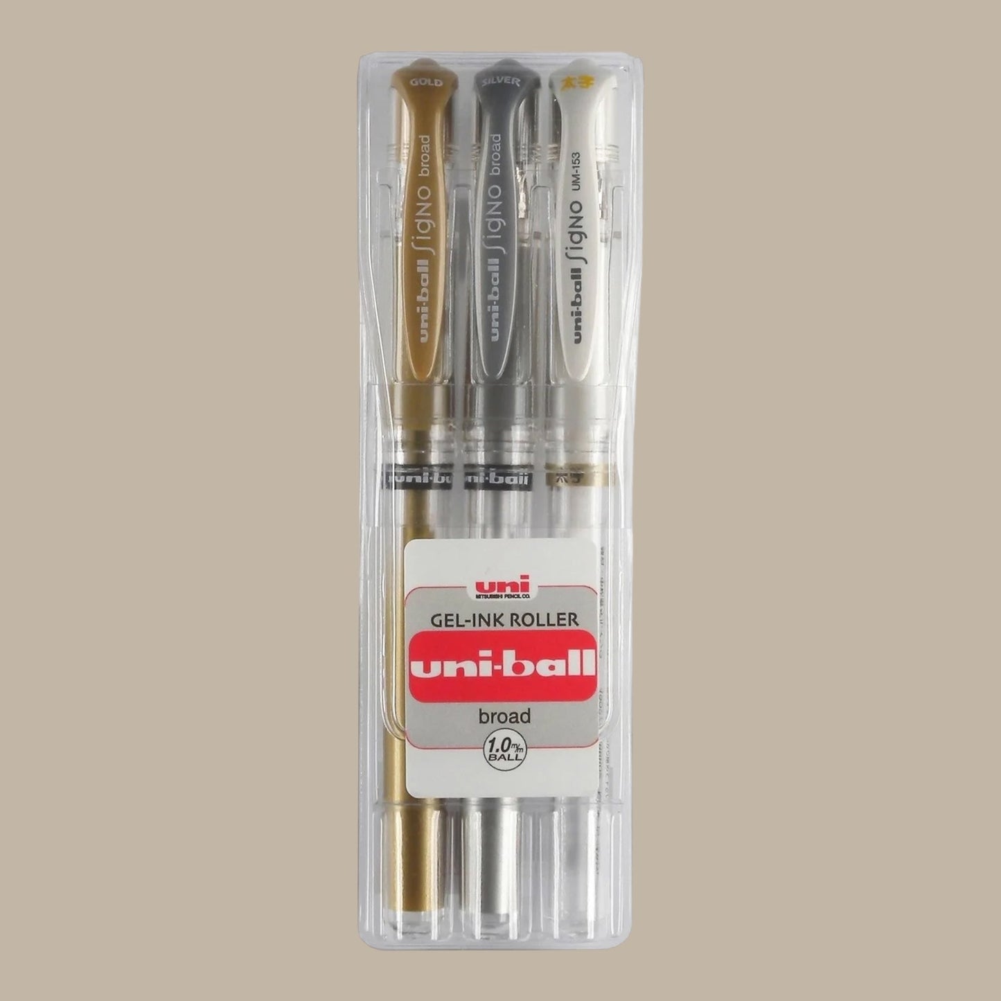Uni Gelschreiber Ball Signo Broad 1 mm – Set mit 3 Stück im Etui