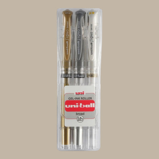 Uni Gelschreiber Ball Signo Broad 1 mm – Set mit 3 Stück im Etui