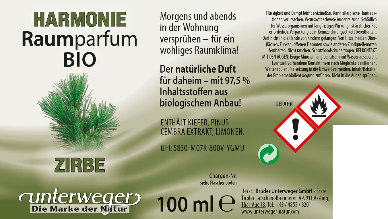 Unterweger Zirben Raumparfum – Naturduft mit Bio-Zirbenöl im Holzspender zur natürlichen Raumerfrischung