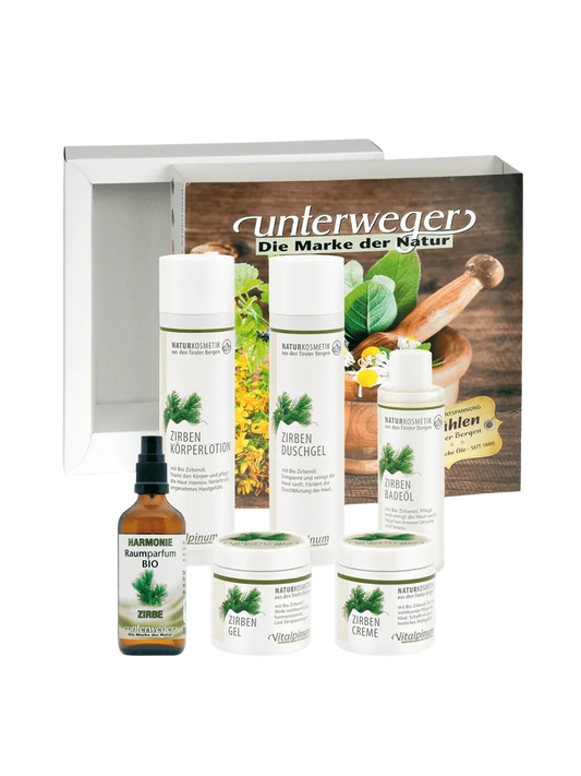 Unterweger Zirben Geschenkkistchen – Naturkosmetik-Set mit Bio-Zirbenöl zur Pflege & Entspannung im stilvollen Holzkistchen
