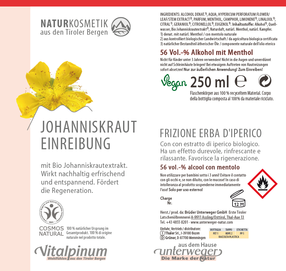 Unterweger Johanniskraut Einreibung - Pflegende Naturkosmetik