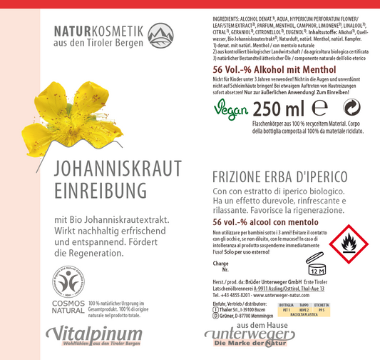 Unterweger Johanniskraut Einreibung - Pflegende Naturkosmetik