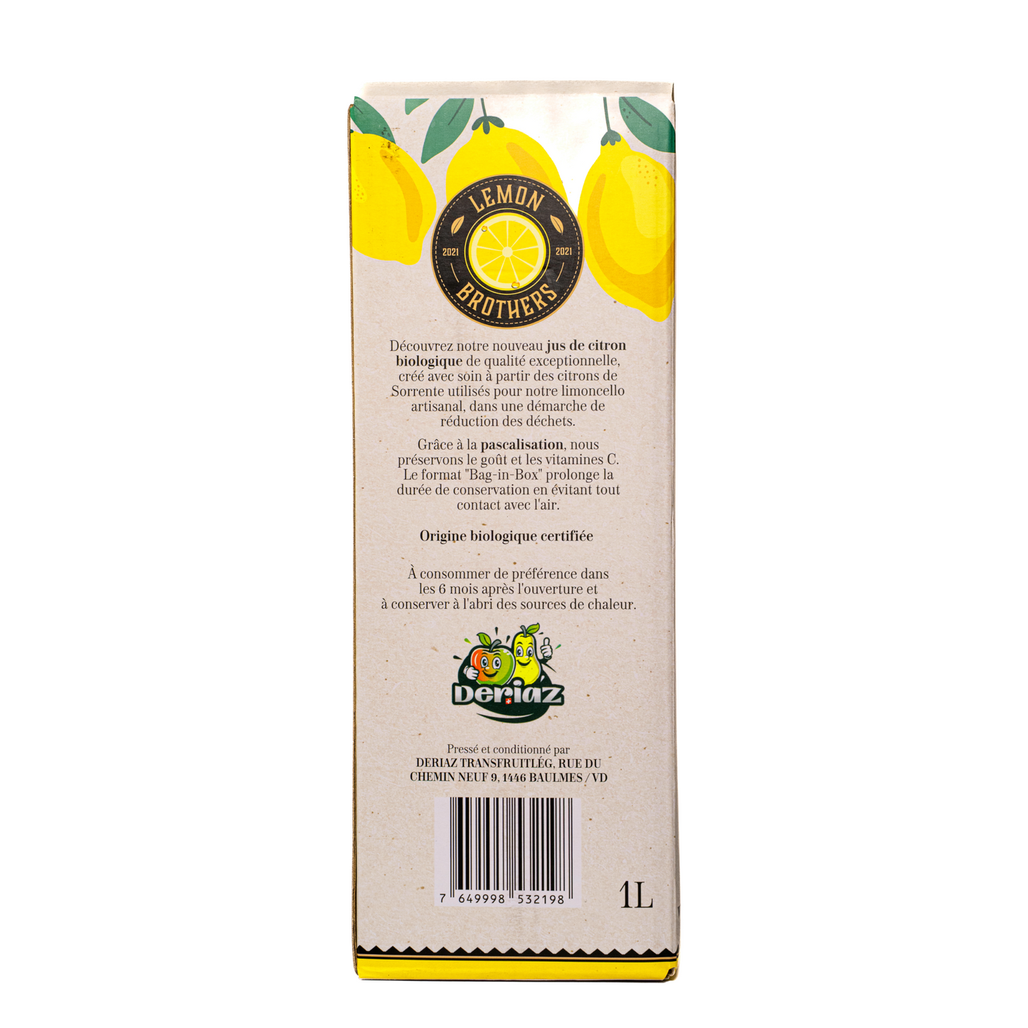 Jus de Citron Bio Pascalisé – 1L (Bag-in-Box)
