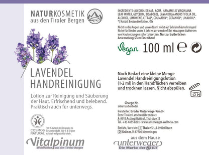 Lavendel Handreinigungslotion Unterweger – Naturkosmetik zur hygienischen Reinigung
