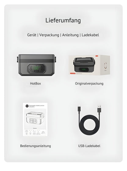 HotBox PRO XL – Elektrische Lunchbox mit Akku – Kabellos Essen wärmen