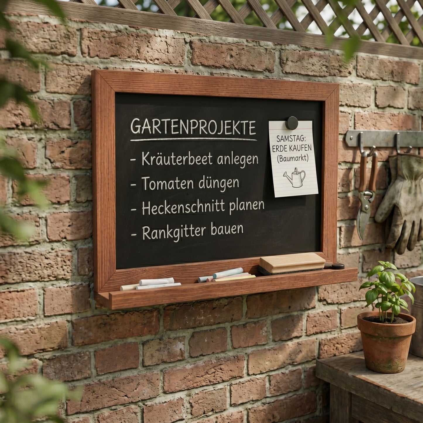 Magnetische Kreidetafel 70x50 cm mit Holzrahmen & Ablage – Braun Mahagoni