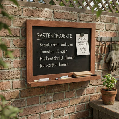 Magnetische Kreidetafel 70x50 cm mit Holzrahmen & Ablage – Braun Mahagoni