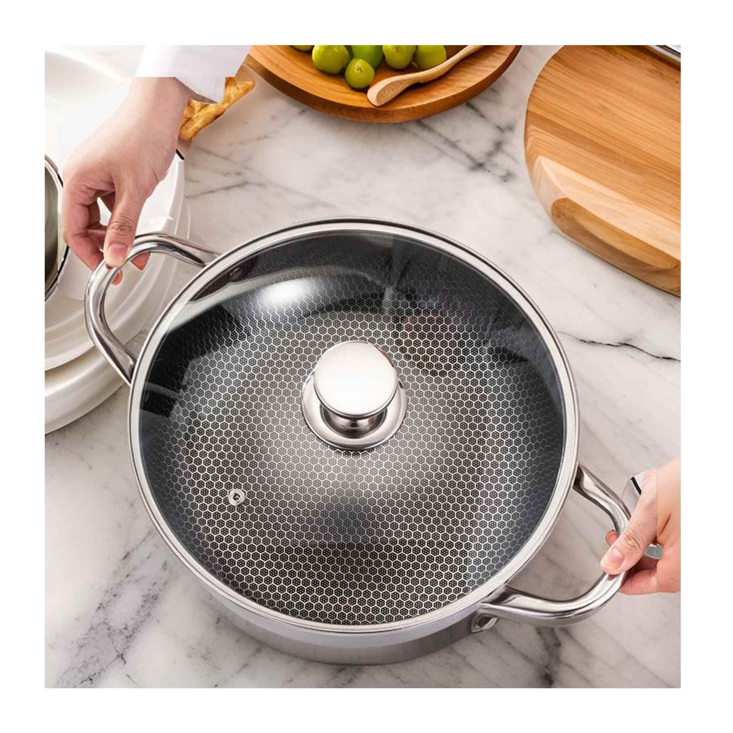 PNC28-Cheffinger Dutch Oven mit Deckel – 28 cm – Edelstahl – Wabenstruktur – Induktion