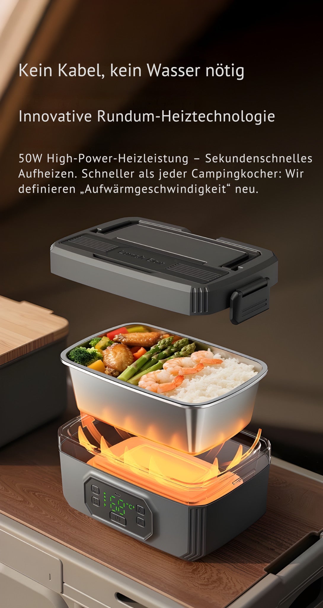 HotBox PRO XL – Elektrische Lunchbox mit Akku – Kabellos Essen wärmen