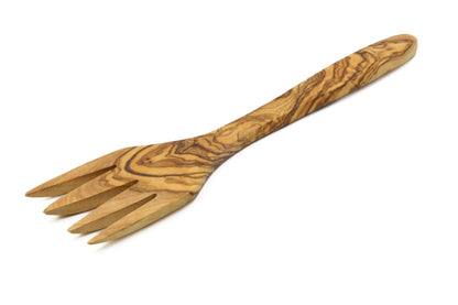 Olive wood wide flat fork, large serving fork, BBQ fork
