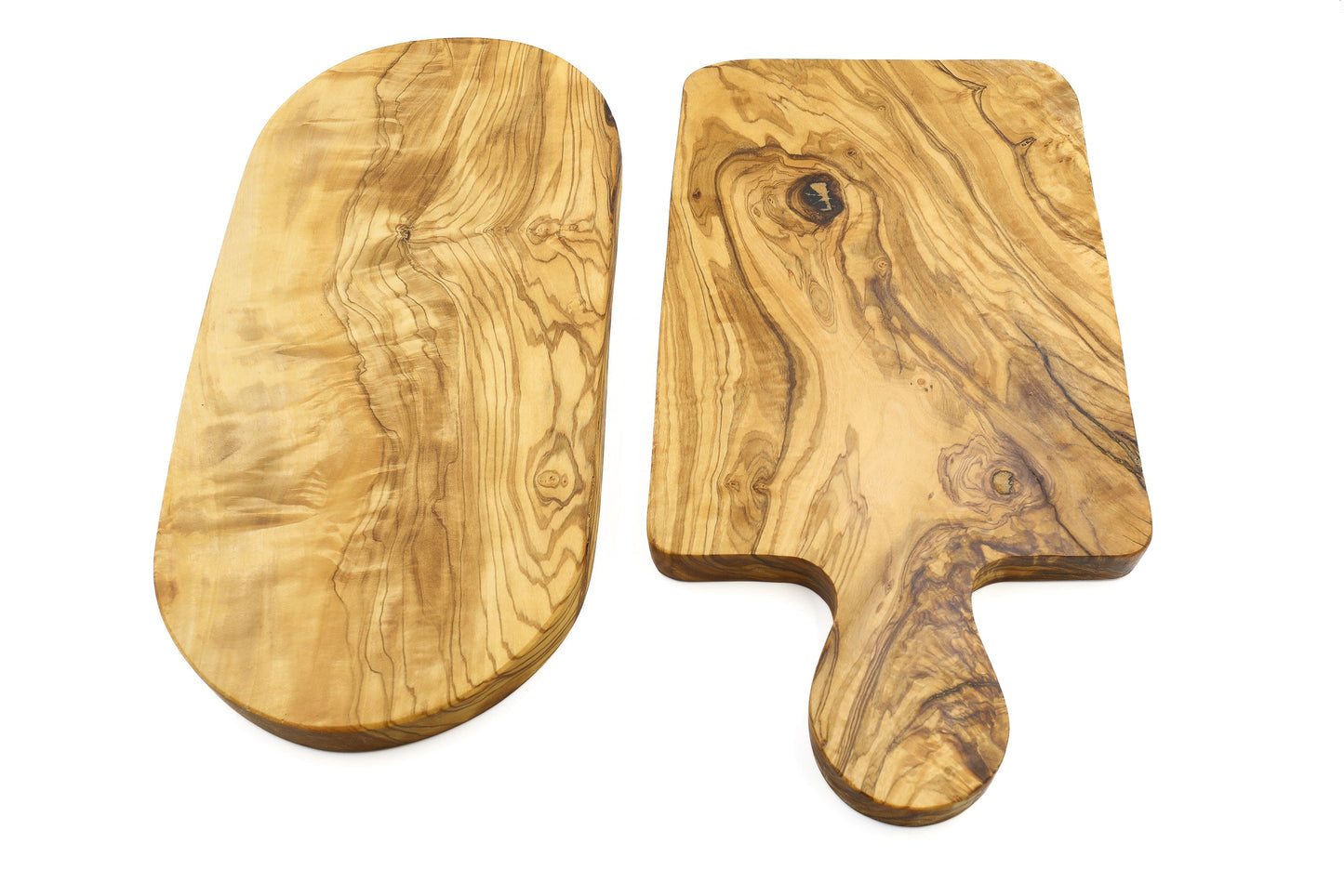 Olive wood cheese displaying tray