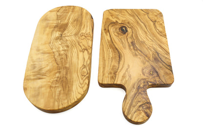 Olive wood cheese displaying tray