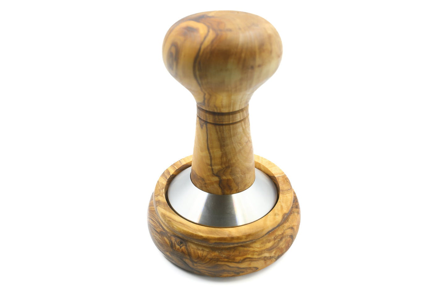 Olive wood and stainless steel coffee tamper with holder