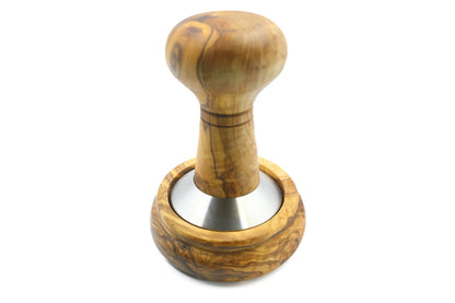 Olive wood and stainless steel coffee tamper with holder