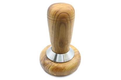 Olive wood and stainless steel coffee tamper with holder