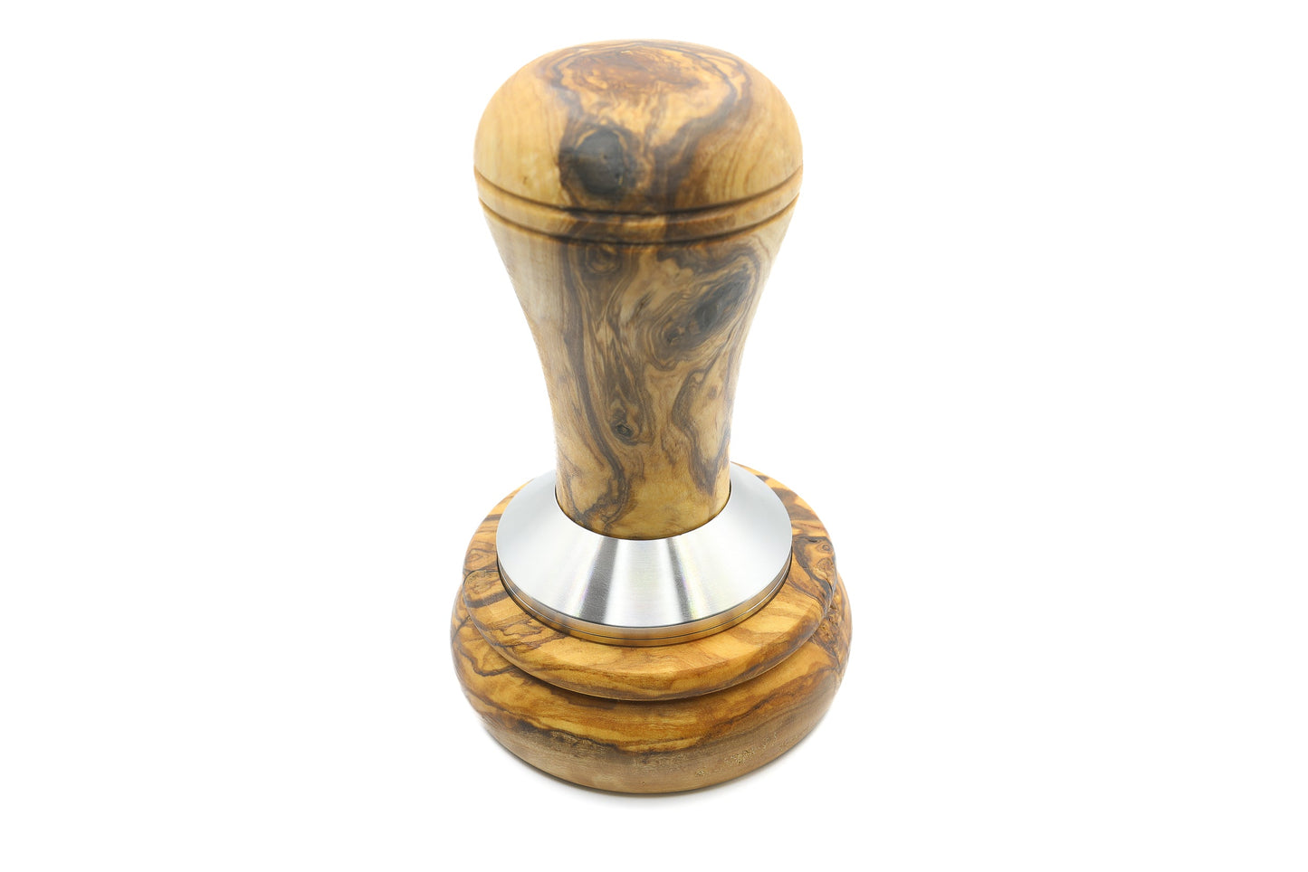 Olive wood and stainless steel coffee tamper with holder