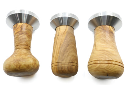 Olive wood and stainless steel coffee tamper with holder