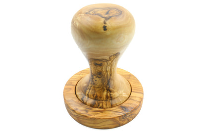 Olive wood coffee tamper with holder, unibody espresso presser