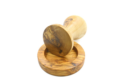 Olive wood coffee tamper with holder, unibody espresso presser