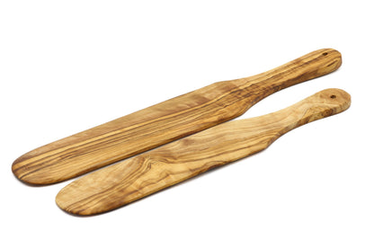 Olive wood crêpe/pancake flipper, long plain spatula
