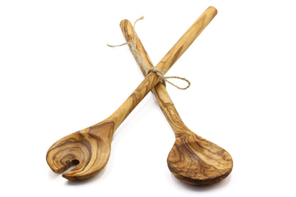 Olive wood duo salad servers