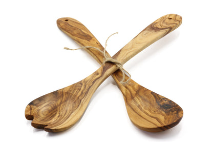 Olive wood duo salad servers