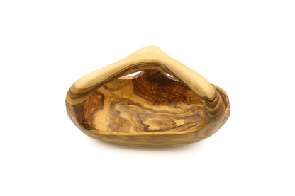 Olive wood fruit basket with handle