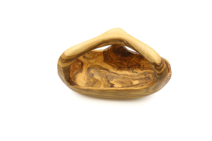 Olive wood fruit basket with handle