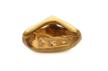 Olive wood fruit basket with handle