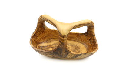 Olive wood fruit basket with handle