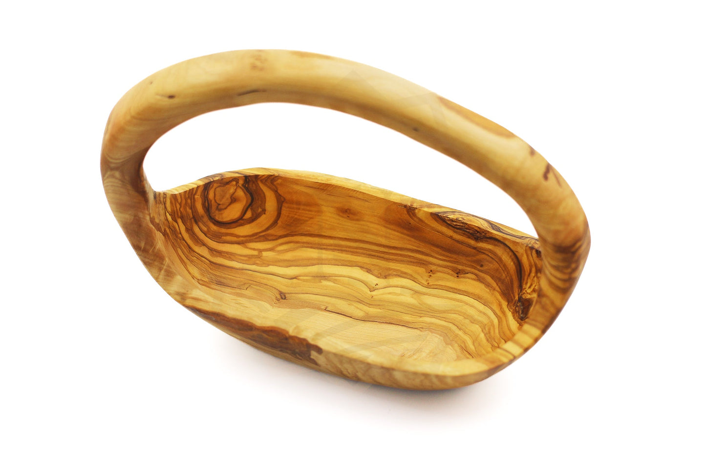 Olive wood fruit basket with handle
