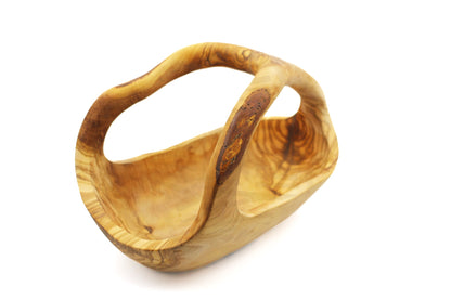 Olive wood fruit basket with handle