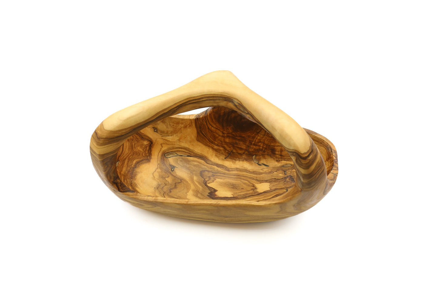 Olive wood fruit basket with handle