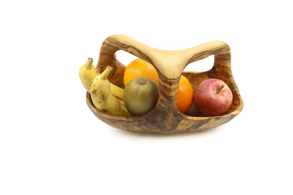 Olive wood fruit basket with handle
