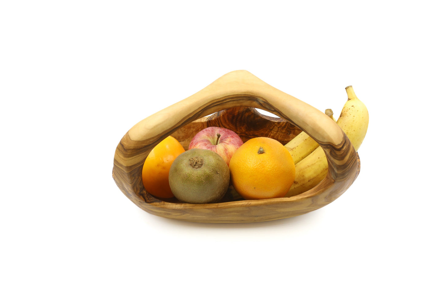Olive wood fruit basket with handle