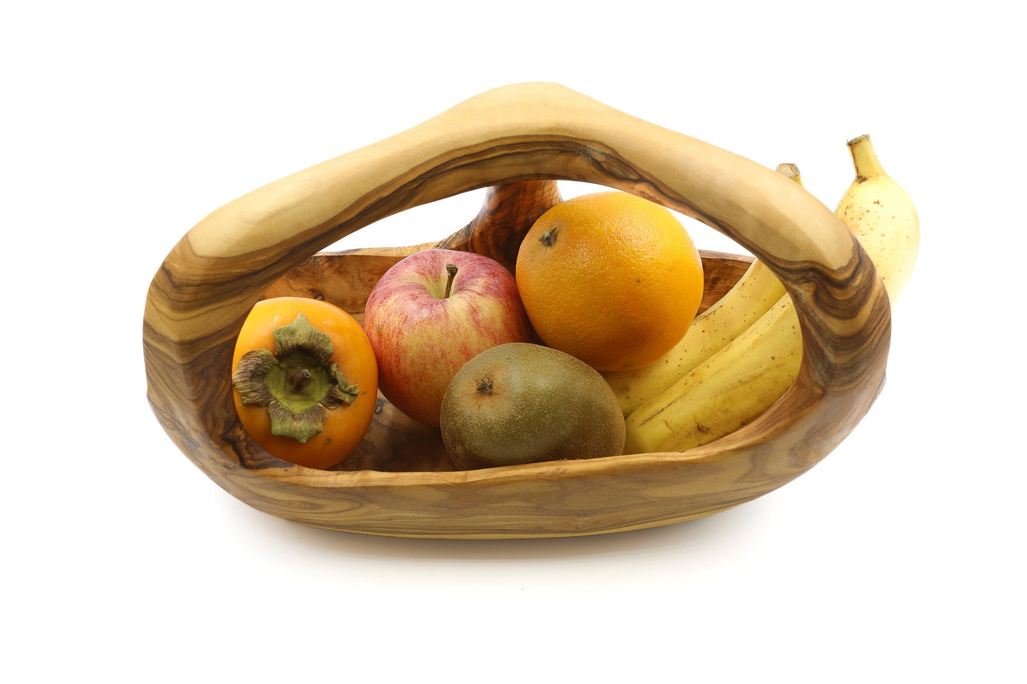 Olive wood fruit basket with handle