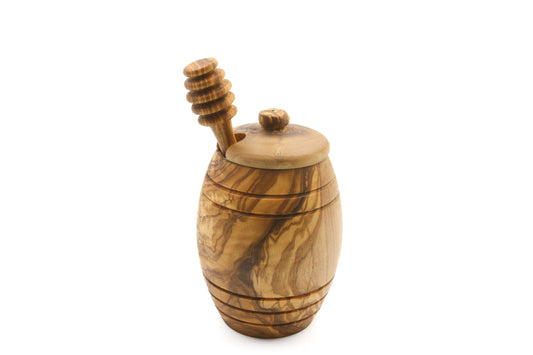 Olive wood honey jar with lid and stick