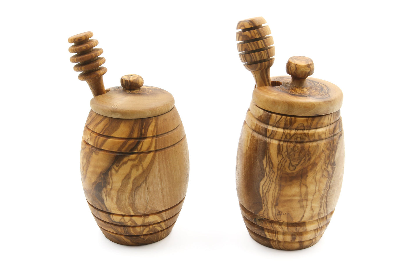 Olive wood honey jar with lid and stick