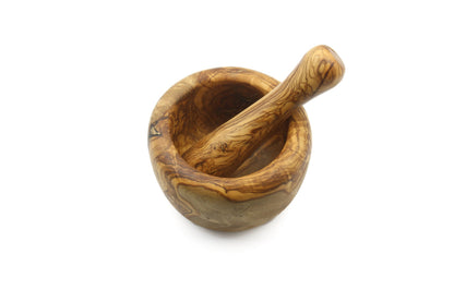 Olive wood mortar and pestle, vintage grinder