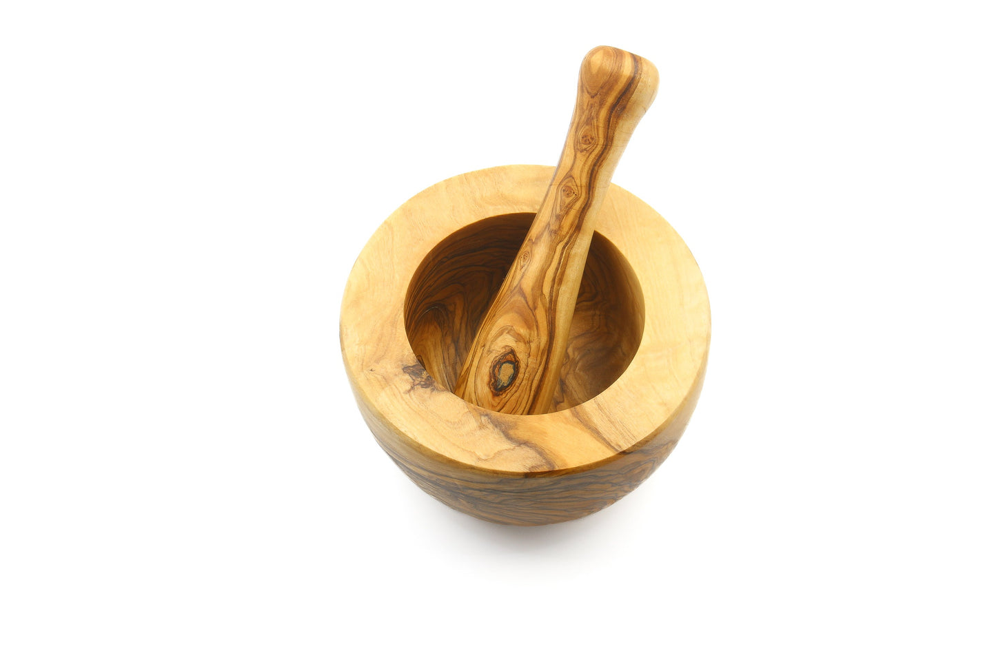Olive wood mortar and pestle, vintage grinder