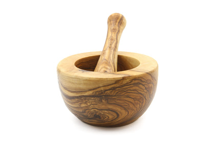 Olive wood mortar and pestle, vintage grinder