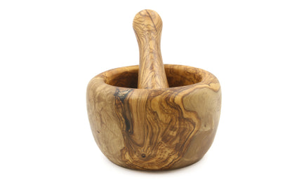 Olive wood mortar and pestle, vintage grinder