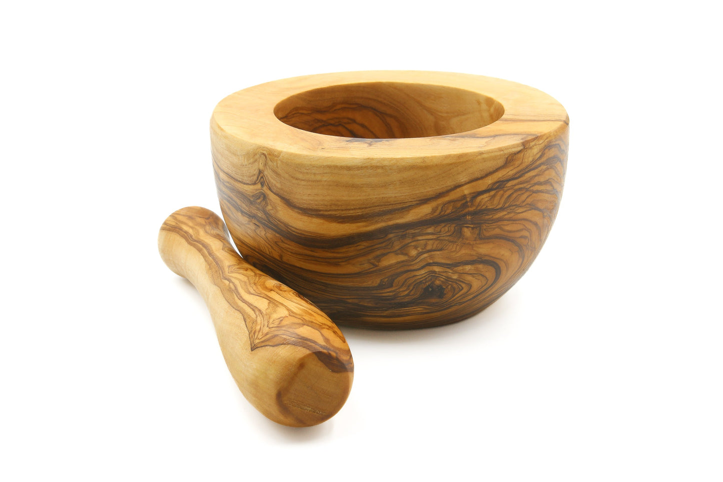 Olive wood mortar and pestle, vintage grinder