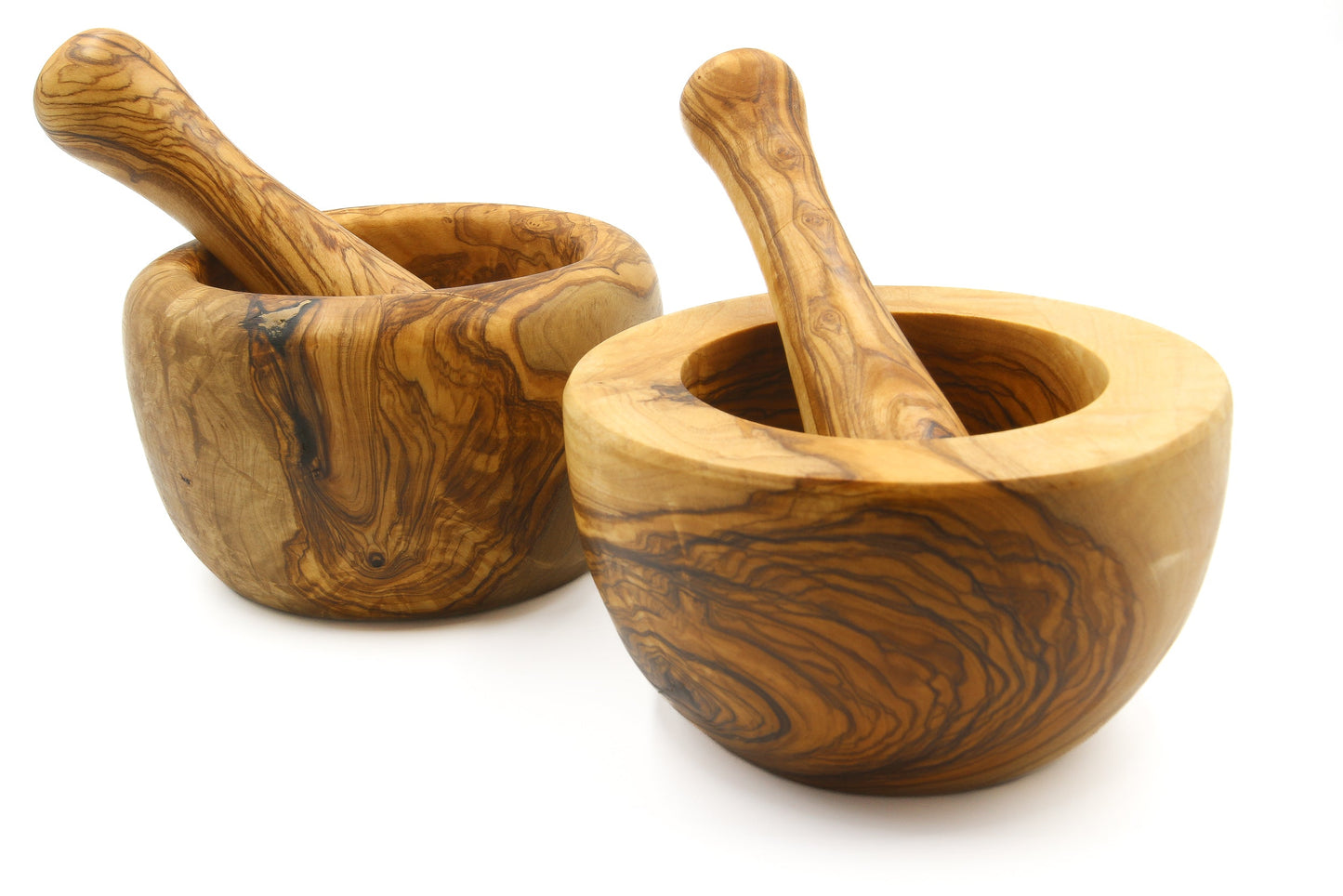 Olive wood mortar and pestle, vintage grinder