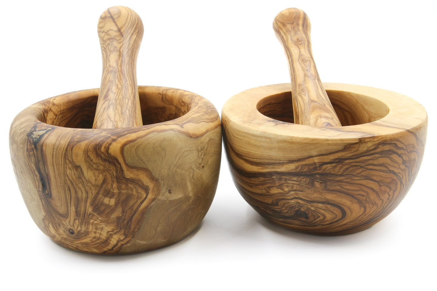 Olive wood mortar and pestle, vintage grinder