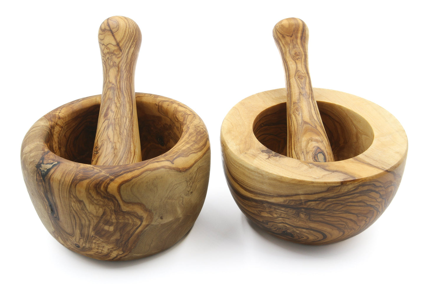 Olive wood mortar and pestle, vintage grinder