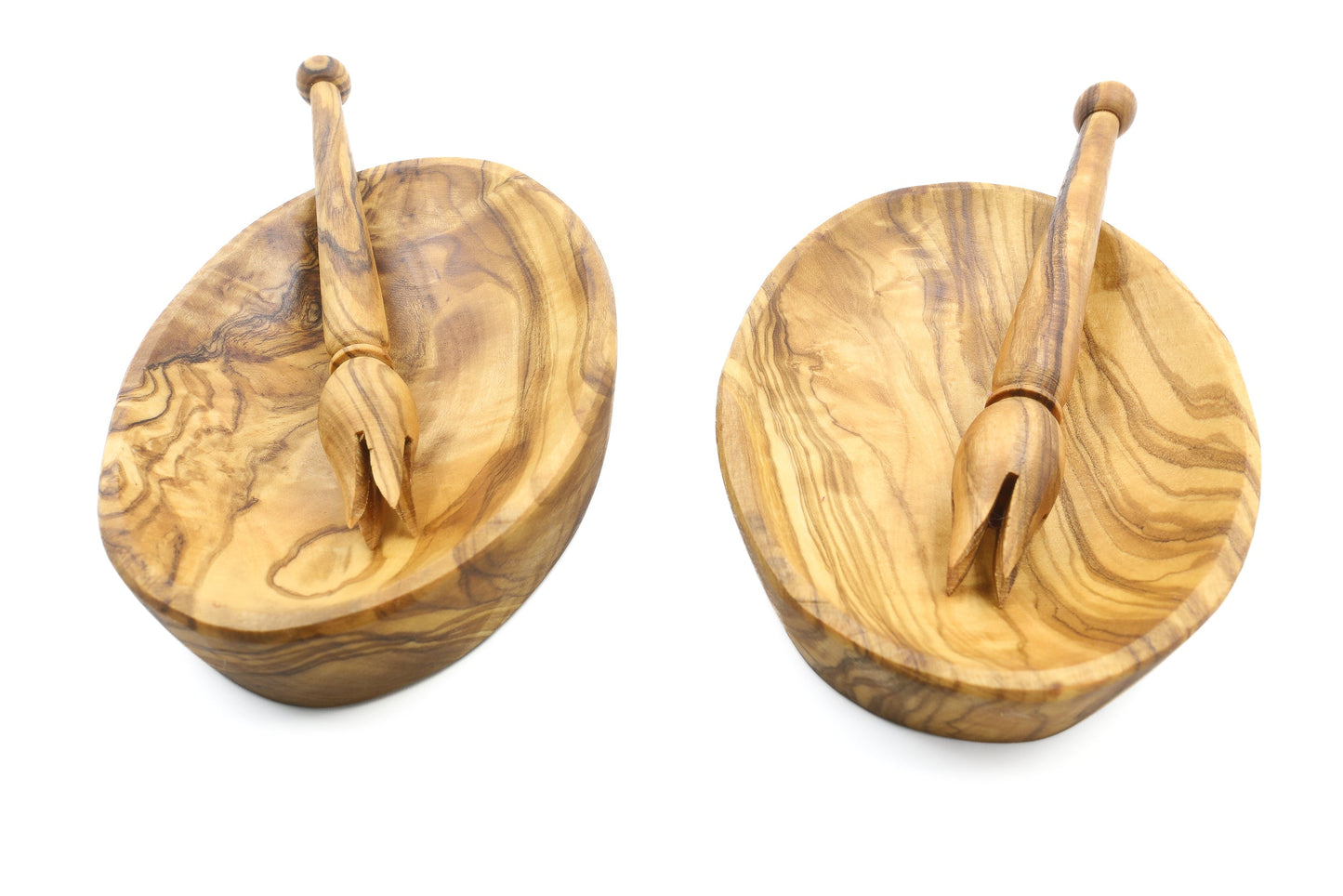 Oval bowl with olive picker set handmade of olive wood