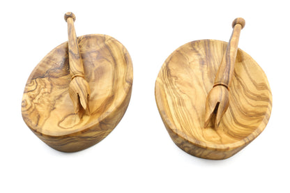 Oval bowl with olive picker set handmade of olive wood