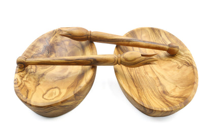 Oval bowl with olive picker set handmade of olive wood